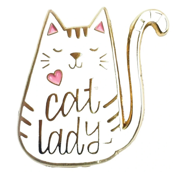 Cat Lady White Gold Enamel Pin NEW - Picture 10 of 10